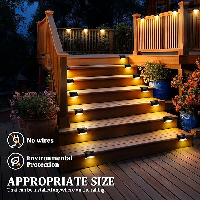 Solar Deck Lights Outdoor Waterproof, Solar Fence Lights for Outside Step, Stairs, Patio, Garden, Yard, and Pathway Decor(Warm White) 12Pack