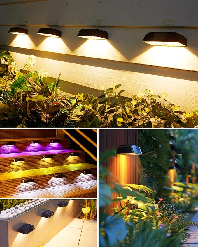 Brightown Solar Fence Lights Outdoor - 6 Pack Solar Deck Light with Warm White, Cool White, 7 RGB Color, Fade/Jump | Lumora