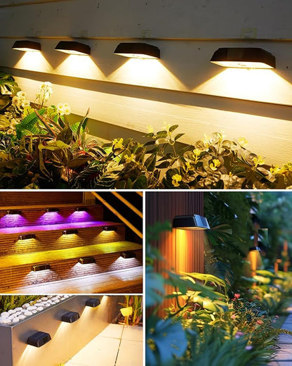 Brightown Solar Fence Lights Outdoor - 6 Pack Solar Deck Light with Warm White, Cool White, 7 RGB Color, Fade/Jump Modes, Solar Lights Outdoor Waterproof for Outside Yard Step