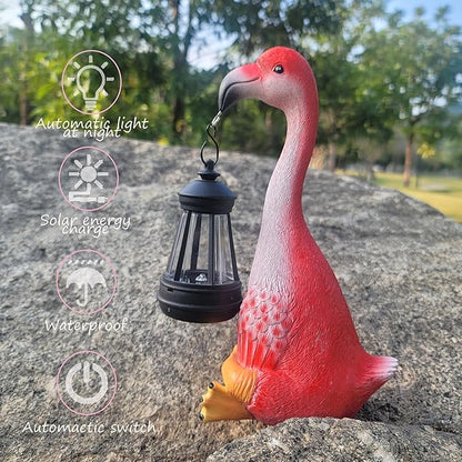 Resin Flamingo Solar Lights are Suitable for Sculptures in courtyards, Gardens, Pathways, porches and so on. They are Nice Gifts for Women at Christmas.