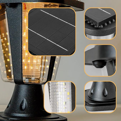 Kendal Metal Solar Post Lights Outdoor, Waterproof Decorative Solar Pillar Light, Safety Waterproof Beveled PS Panes, Warm White, Black, Pack of 2