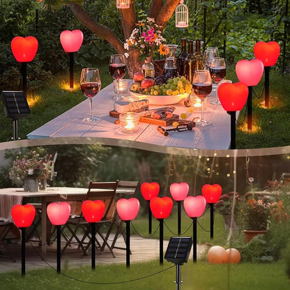 VIHOSE 12 Pack Solar Red Heart Stake Lights for Valentines Day Decor, Valentine's Day Solar Outdoor Waterproof Heart Shaped Pathway Light for Walkway Patio Garden Porch Party(Red, Pink)