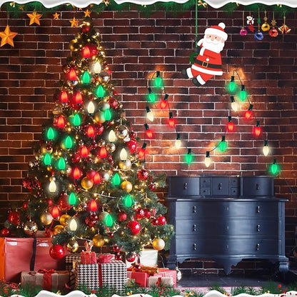C7 Red White and Green Christmas Lights, 25Ft Vintage Christmas Lights with 27 Ceramic Bulbs, Connectable Xmas Tree Lights Waterproof for Outdoor Roofline Winter Party Holiday Wedding Christmas Decor