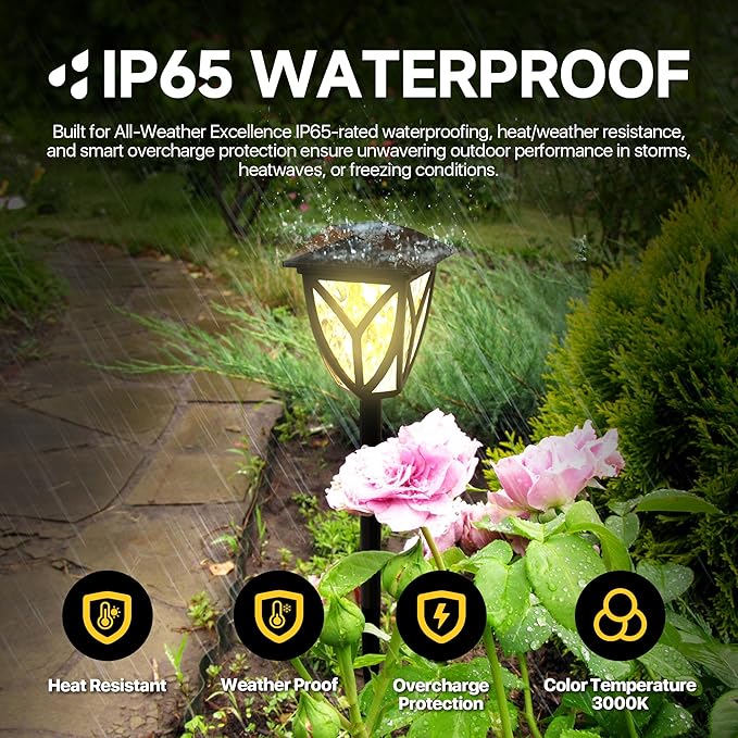 Ensenior 12-Pack Solar Lights Outdoor, 16.77" 3000K LED Solar Garden Lights for Pathway, Yard, Patio, Walkway | Lumora