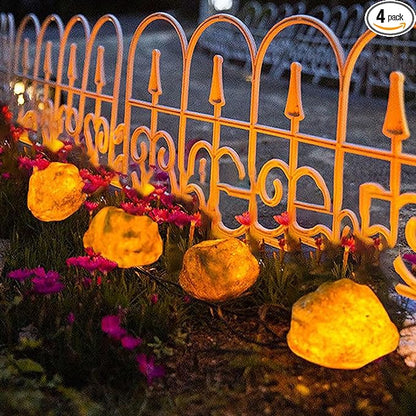 LIYAOLI Solar Rock Lights 4-Pack | Auto-Dimming & 8H Runtime | IP44 Waterproof Landscape Lighting for Garden/Pathway/Lawn Outdoor Decorative (Natural Stone Texture)