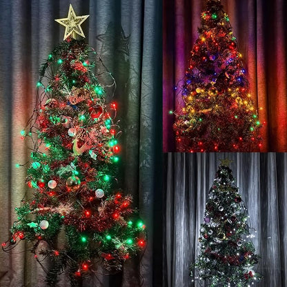 2 PACK Outdoor Garden Light - Waterproof Net Lights, 200 LED Battery Operated Tree String Light with 8 Modes, Mesh Curtain Lights for Garden Patio Yard Christmas Tree and Holiday Decor(Red/Green)