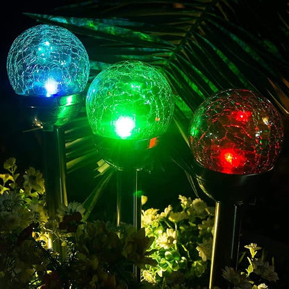 4Pack Solar Glass Crackle Ball Pathway Light Outdoor Waterproof Solar Garden Path Lights Landscape Lighting Decoration (Multi-Colored)