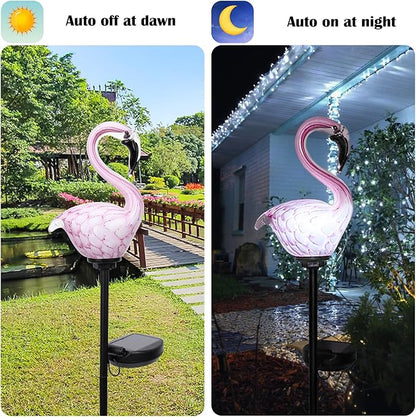 Afirst Solar Outdoor Decorative Lights - Flamingo Handblown Glass Garden Stakes 4" W 2 Pack