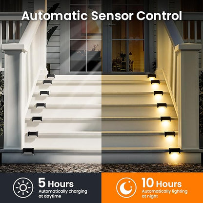 Solar Deck Lights Outdoor 16 Pack Black, Solar Step Lights Waterproof Led Light for Outside Stair, Fence, Yard, Garden, Patio and Pathway(Warm White)