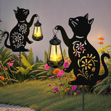 Solar Garden Statues Cat Decor - Outdoor Metal Lantern Silhouette Stake, Waterproof Solar Lights for Yard Patio | Lumora