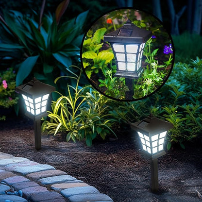 Crosslight Solar Powered Pathway Lights (2 Pack) - Pagoda Outdoor LED Lights, Waterproof for Garden, Yard, Patio, Lawn, Walkway - Decorative Ground Stake Lighting | Warm White
