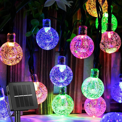 Solar String Lights, Small Crystal Ball ，Outdoor String Light 60 LED 40ft 8 Lighting Modes Waterproof Solar Powered Patio Solar Light for Garden Yard Porch Wedding Party Decor (Rainbow-Colored)