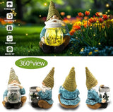 Solar Firefly Jar Gnome Waterproof - Large Garden Gnome Funny Solar Outdoor LED Lights Resin Statues 10.6" Lantern | Lumora