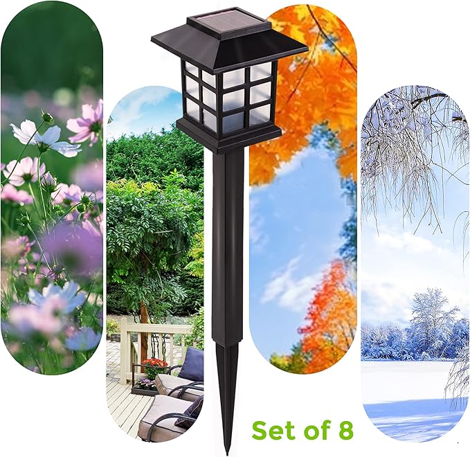 LAUREL CANYON Solar Pathway Lights, 8 Pack Outdoor Solar Landscape Decorative Lights, Automatic Walkway Lights with LED Light Bulbs for Garden, Path, Yard, Lawn, Square, Black