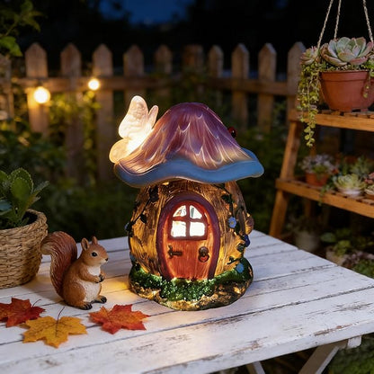 Mushroom Fairy House Garden Statue Outdoor Figurine with Solar Light,Fairy House Garden Decor,Fairy Cottage Ornaments,for Patio Yard Balcony Decoration,Gifts for Mom & Women