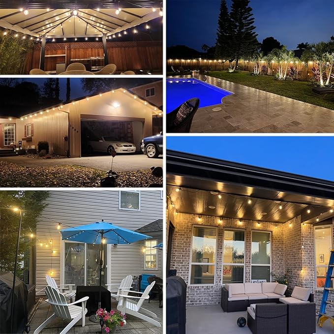 LED Outdoor String Lights, Shatterproof Waterproof 27Ft (Maximum 918Ft) Hanging Warm 2700K S14 Edison Bulbs Lighting for Patio Yard Porch Bistro Garden (27FT)