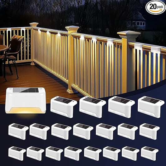 Solar Fence Lights Outdoor - Waterproof LED Lights for Deck, Stairs, Fence, Patio, Yard, Porch and Balcony (20 Pack, Warm White)