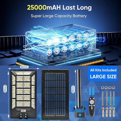 6000W Solar Street Lights Outdoor 600000LM 1028 Beads Commercial Parking Lot Lights Dusk to Dawn Waterproof Solar Security Flood Lights with Motion Sensor and Remote for Road Yard Driveway