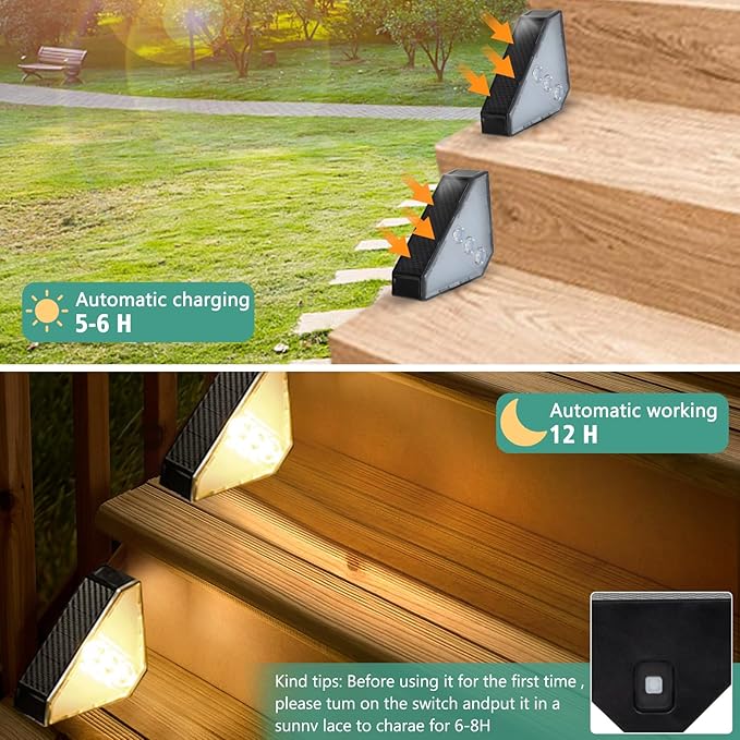 echosari 12 Pack Solar Step Lights for Outside, Ultra Bright Outdoor Stair Lights Auto ON/Off, 2835SMD LEDs Outdoor | Lumora
