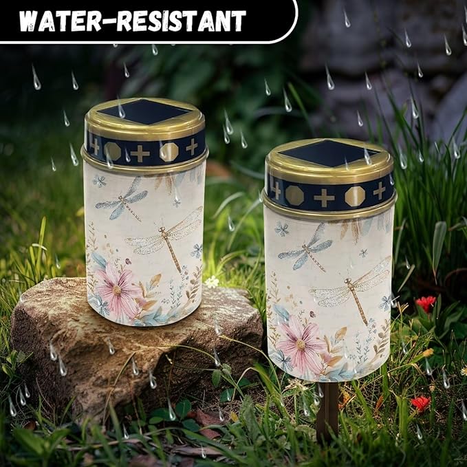 Dragonfly Flower Solar Yard Light Solar Powered Light Outdoor Landscape Path Lights Decorative Solar Light for Lawn Path Walkway Waterproof Solar Garden Light