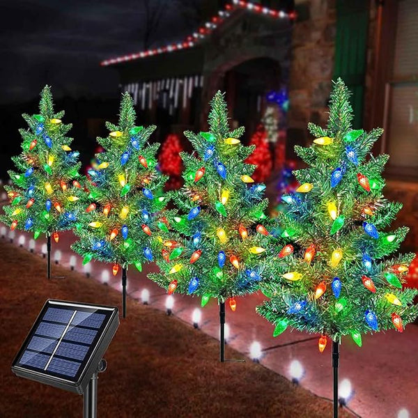 Upgraded 4-Pack Solar Christmas Garden Stake Lights, Decorative Xmas Tree Solar Christmas Yard Stake Outdoor | Lumora