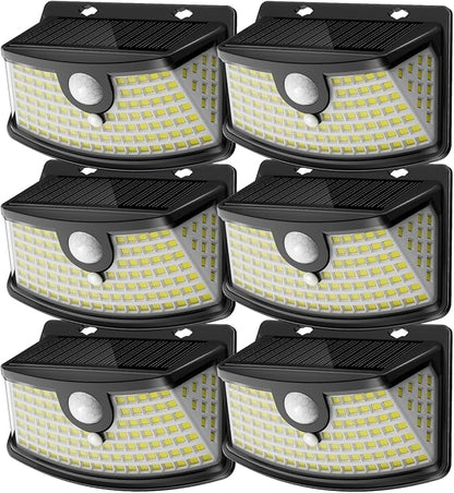 Aootek New Solar Motion Sensor Lights 120 LEDs with Lights Reflector,270° Wide Angle, IP65 Waterproof, Step Lights for Front Door, Yard, Garage, Deck (Black, Daylight White, 6-Pack)