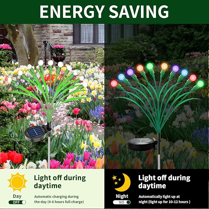 Aogist Solar Garden Lights Outdoor Waterproof,2 Packs 20 LED,Sway by Wind, Yard Patio Pathway Decoration, High Flexibility Iron Wire & Heavy Bulb Base,Multicolor