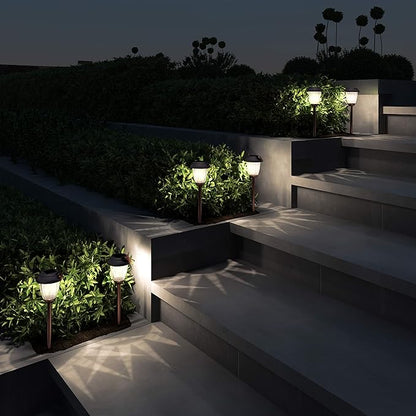 Solar-Powered Outdoor Lights - Set of 8 Stainless-Steel Stake Lights for Gardens, Walkways, Driveways, Landscapes, and Patios by Pure Garden (Copper)