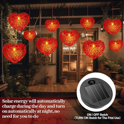5 Pack Valentine Solar Lights Outdoor 8 Inch Waterproof Heart Light Heart Rattan Balls Valentine's Day Decorations for Outdoor Garden Yard Valentine's Day Interior Decoration(Red)