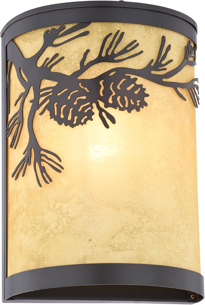 VAXCEL Douglas 1-Light 8 in. Wide Warm Bronze Indoor-Outdoor Rustic Flush Mount Wall Sconce with Pinecone Cutout | Lumora