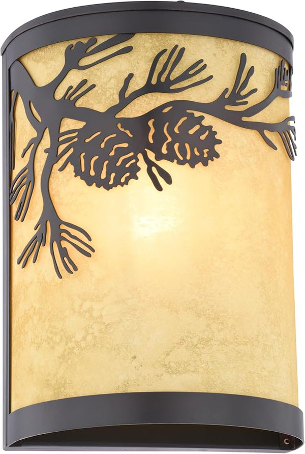 VAXCEL Douglas 1-Light 8 in. Wide Warm Bronze Indoor-Outdoor Rustic Flush Mount Wall Sconce with Pinecone Cutout | Lumora