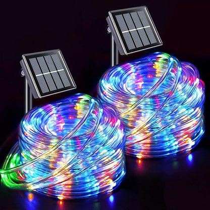 JMEXSUSS 2 * 200 LED Solar Rope Lights, 66ft IP 65 Waterproof Camping Light Outdoor, 8 Modes Trampoline Accessories Solar Trampoline Lights for Camp Ladder Slide Tent (Multicolor)