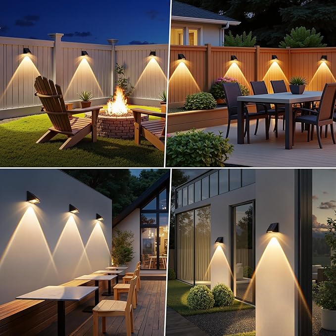 LETMY Solar Fence Lights Outdoor 12 Pack - Brighter Focused Lens, Cold White & Warm Light Fence Solar Lights Outdoor Waterproof, Auto ON/Off Deck Lighting for Wall, Patio, Backyard, Step, Railing