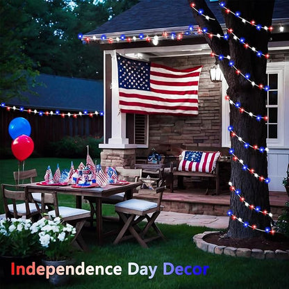 4th of July Decorations Red White and Blue Lights, 200 LED 66FT String Light Plug-in, 8 Modes 4th of July Lights for Indoor Outdoor Independence Day Memorial Day American Flag Patriotic Holiday Decor