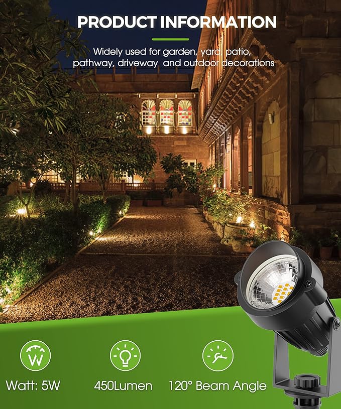 L LOHAS LED Outdoor Landscape Lighting, Auto On/Off 3000K Low Voltage Landscape Lighting, IP66 Waterproof Spot | Lumora