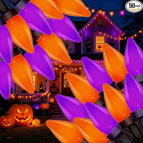Abeja Halloween String Lights Outdoor, 26Ft C7 Purple and Orange String Lights with 50 LED Purple/Orange Ligths for | Lumora