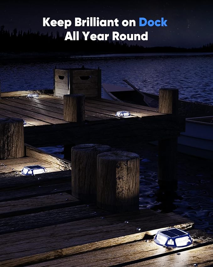 JACKYLED Solar Driveway Marker Lights 12-Pack, Outdoor 12 LED Solar Powered Boat Dock Deck Lights IP68 Waterproof Road Studs for Deck Step Stair Garden Ground Walkway (Cool White)