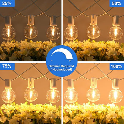 Bosceos Outdoor G40 LED Globe String Lights 25FT Dimmable Shatterproof Waterproof Patio Lights with 12+2 Bulbs Connectable Commercial Hanging Light for Patio Balcony Backyard Party (White Wire)
