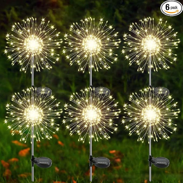 Solar Garden Lights Outdoor, 6 Pack 120 LED Twinkling Firework Lights Decorative with 2 Modes, Outdoor Waterproof | Lumora