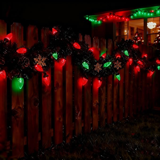 C9 LED Christmas Lights Outdoor,33 Feet 50 LED 8 Lighting Modes Waterproof Connectable Christmas String Lights for Outside Roofline Patio Home Xmas Decorations (Red & Green)
