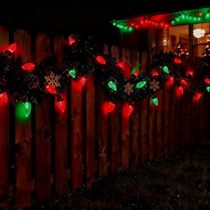 C9 LED Christmas Lights Outdoor,33 Feet 50 LED 8 Lighting Modes Waterproof Connectable Christmas String Lights for Outside Roofline Patio Home Xmas Decorations (Red & Green)