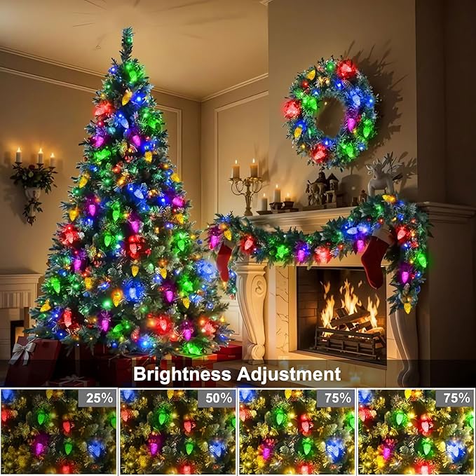 ZAIYW 66ft 100 LED C9 Christmas Lights String, Strawberry String Lights UL Plug C9 String Lights Green Wire | Lumora