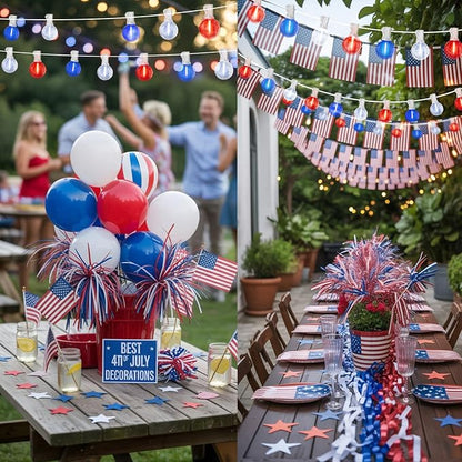 LAMPHOME 26Ft LED G40 Red White and Blue Lights Outdoor 4th of July Lights with12+1 Shatterproof Bulbs for Patriotic Decor in Yard Garden Patio - Light up Memorial Day 4th of July Decorations Outdoor