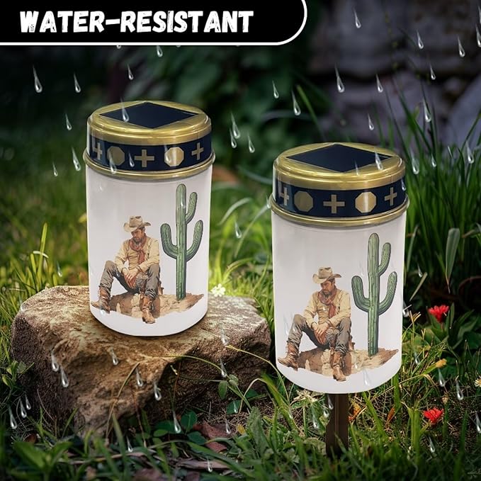 Cemetery Light Solar West Cowboy Outdoor Light Decor for Cemetery Solar Lights for Grave Waterproof Solar Garden Stake Lights for Memorial Garden, Backyard, Lawn, Pathway