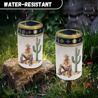 Cemetery Light Solar West Cowboy Outdoor Light Decor for Cemetery Solar Lights for Grave Waterproof Solar Garden Stake Lights for Memorial Garden, Backyard, Lawn, Pathway