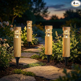 Solar Lights Outdoor 4 Pack, Wood-Grain Color Style, Warm Yellow Light, Waterproof Auto On/Off, Solar Pathway | Lumora