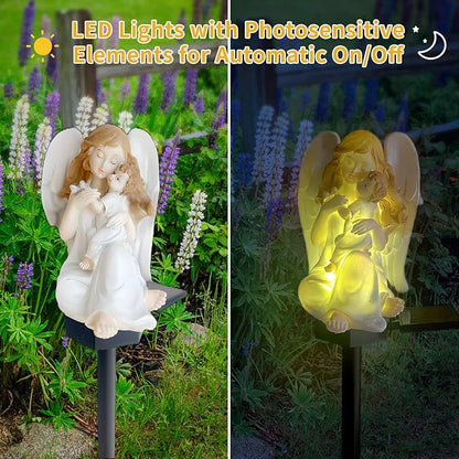 QH & Garden Angel Solar Garden Light - LED Waterproof Virgin Mary Statue Lights,Solar Powered Garden Stake Lights for Balcony, Yard, Lawn, Pathway, Walkway-Angel Statues Grave Decorations