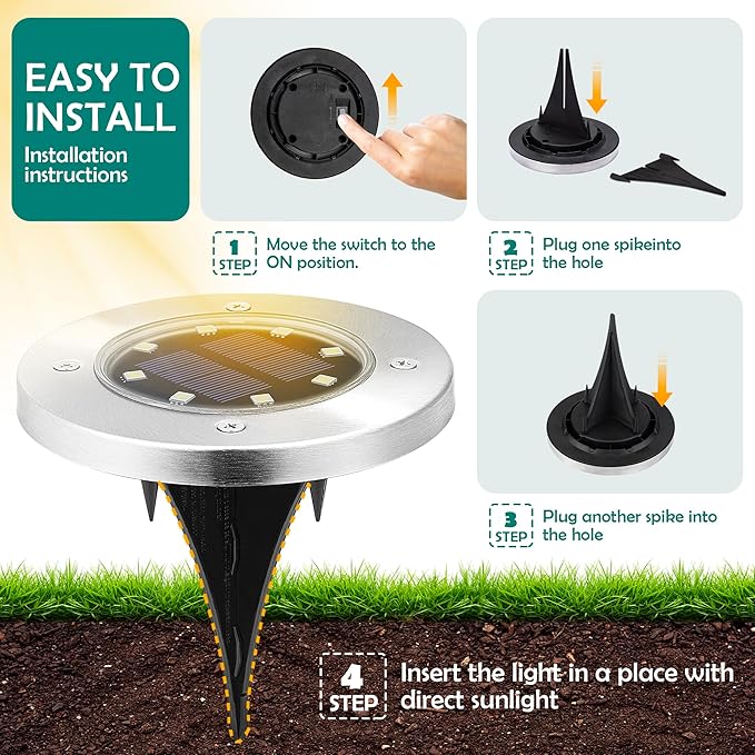 16 Pack Solar Lights Outdoor, 8 LED Solar Powered Ground Lights Waterproof Garden Landscape Lighting for Yard Deck | Lumora