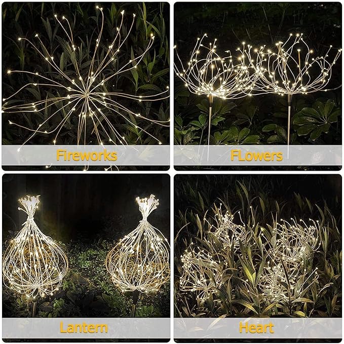 Warm White Solar Lights for Garden Decoration 150 LED Fairy Lights Starburst Outdoor Firework Decorative Lamp Pathway Lighting Waterproof Colored 4 Pack
