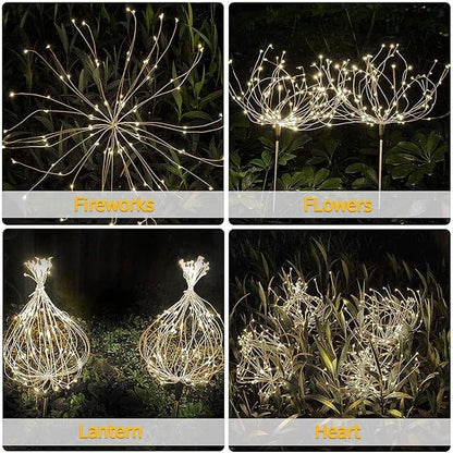 Warm White Solar Lights for Garden Decoration 150 LED Fairy Lights Starburst Outdoor Firework Decorative Lamp Pathway Lighting Waterproof Colored 4 Pack